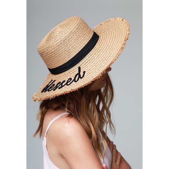 ‘Blessed’ Straw Hat w/ Ribbon Accent - Picture 3 of 8